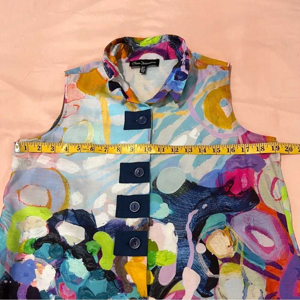 Claire Desjardins Colorful‎ Abstract Sleeveless Button Front Tunic Lagenlook - Picture 14 of 16